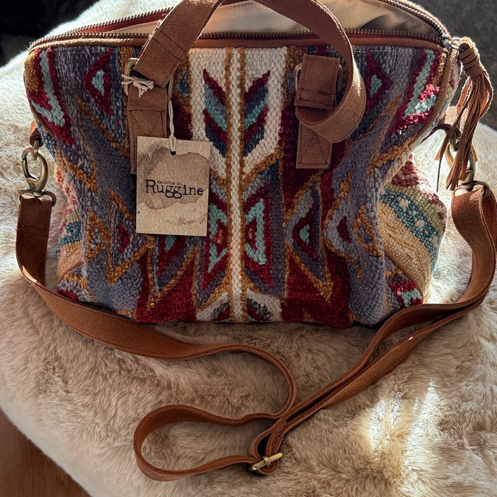 Multicolor Southwestern Tote Bag - Maroon, Gray & Tan